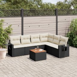 Gossi set canapele de gradina cu perne, 7 piese, negru, poliratan