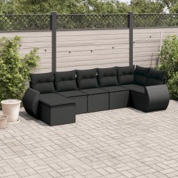 Gossi set canapele de gradina cu perne, 7 piese, negru, poliratan