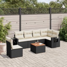 Gossi set canapele de gradina cu perne, 7 piese, negru, poliratan