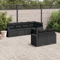 Gossi set canapele de gradina cu perne, 7 piese, negru, poliratan