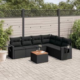 Gossi set canapele de gradina cu perne, 7 piese, negru, poliratan