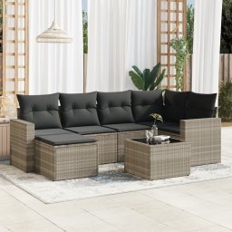 Gossi set canapele de gradina cu perne, 7piese gri deschis poliratan