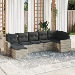 Gossi set canapele de gradina cu perne, 7piese gri deschis poliratan