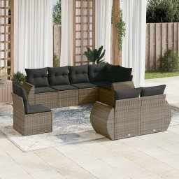 Gossi set canapele de gradina cu perne, 8 piese, gri, poliratan