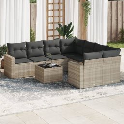 Gossi set canapele de gradina cu perne, 9 piese gri deschis poliratan