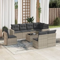 Gossi set canapele de gradina cu perne, 9 piese gri deschis poliratan
