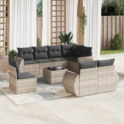 Gossi set canapele de gradina cu perne, 9 piese gri deschis poliratan
