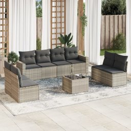 Gossi set canapele de gradina cu perne, 9 piese gri deschis poliratan