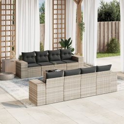 Gossi set canapele de gradina cu perne, 9 piese gri deschis poliratan
