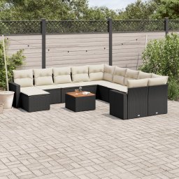 Gossi set canapele de gradina, 12 piese, cu perne, negru, poliratan