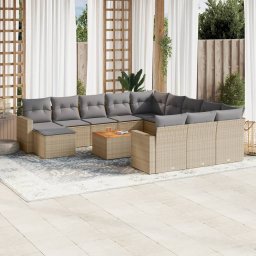Gossi set canapele de gradina, 13 piese, cu perne, bej, poliratan