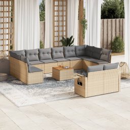 Gossi set canapele de gradina, 13 piese, cu perne, bej, poliratan
