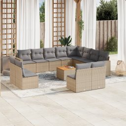 Gossi set canapele de gradina, 13 piese, cu perne, bej, poliratan