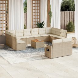 Gossi set canapele de gradina, 13 piese, cu perne, bej, poliratan