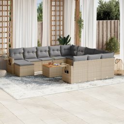 Gossi set canapele de gradina, 13 piese, cu perne, bej, poliratan