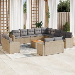 Gossi set canapele de gradina, 14 piese, cu perne, bej, poliratan