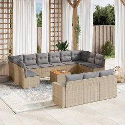Gossi set canapele de gradina, 14 piese, cu perne, bej, poliratan