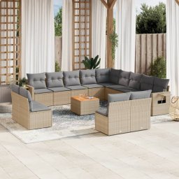 Gossi set canapele de gradina, 14 piese, cu perne, bej, poliratan