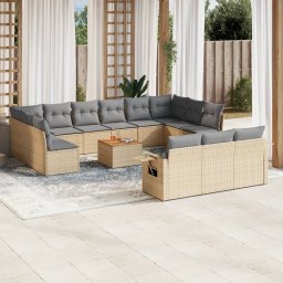 Gossi set canapele de gradina, 14 piese, cu perne, bej, poliratan