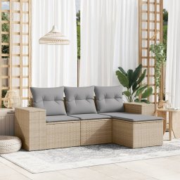 Gossi set canapele de gradina, 4 piese, cu perne, bej, poliratan