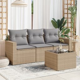 Gossi set canapele de gradina, 4 piese, cu perne, bej, poliratan