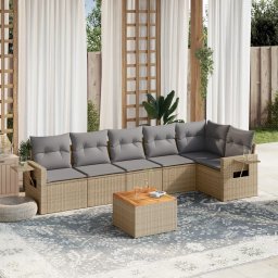 Gossi set canapele de gradina, 7 piese, cu perne, bej, poliratan