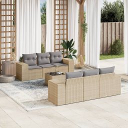 Gossi set canapele de gradina, 7 piese, cu perne, bej, poliratan