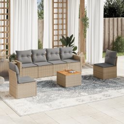 Gossi set canapele de gradina, 7 piese, cu perne, bej, poliratan