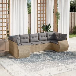 Gossi set canapele de gradina, 7 piese, cu perne, bej, poliratan