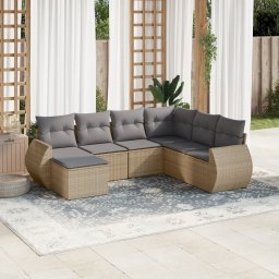 Gossi set canapele de gradina, 7 piese, cu perne, bej, poliratan