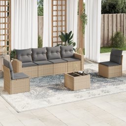 Gossi set canapele de gradina, 7 piese, cu perne, bej, poliratan