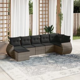 Gossi set canapele de gradina, 7 piese, cu perne, gri, poliratan