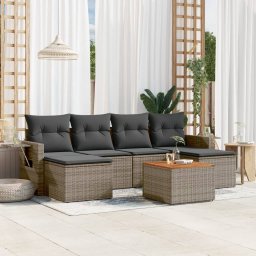 Gossi set canapele de gradina, 7 piese, cu perne, gri, poliratan