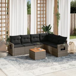 Gossi set canapele de gradina, 7 piese, cu perne, gri, poliratan