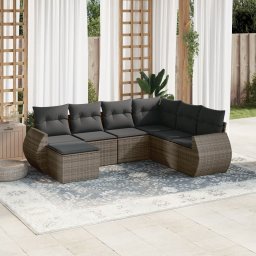 Gossi set canapele de gradina, 7 piese, cu perne, gri, poliratan