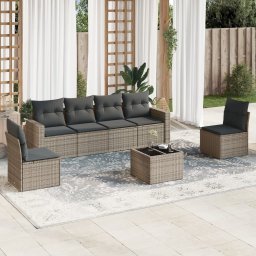 Gossi set canapele de gradina, 7 piese, cu perne, gri, poliratan