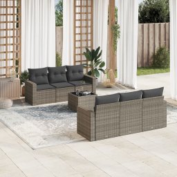Gossi set canapele de gradina, 7 piese, cu perne, gri, poliratan