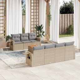 Gossi set canapele de gradina, 8 piese, cu perne, bej, poliratan