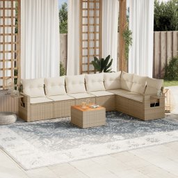 Gossi set canapele de gradina, 8 piese, cu perne, bej, poliratan