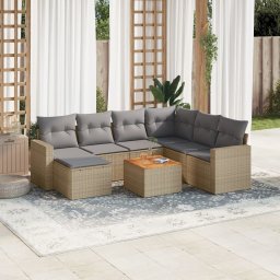 Gossi set canapele de gradina, 8 piese, cu perne, bej, poliratan