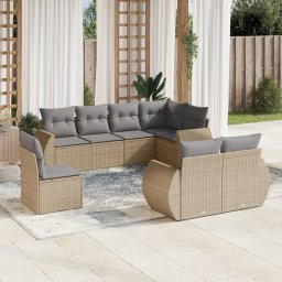 Gossi set canapele de gradina, 8 piese, cu perne, bej, poliratan
