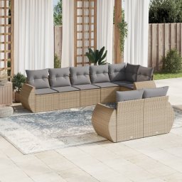 Gossi set canapele de gradina, 8 piese, cu perne, bej, poliratan