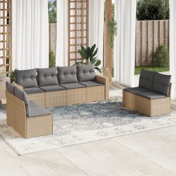 Gossi set canapele de gradina, 8 piese, cu perne, bej, poliratan