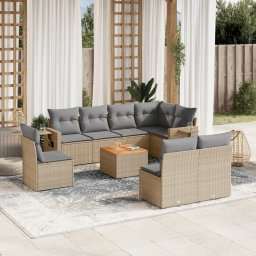Gossi set canapele de gradina, 9 piese, cu perne, bej, poliratan