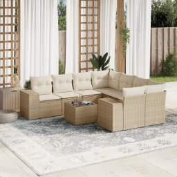 Gossi set canapele de gradina, 9 piese, cu perne, bej, poliratan