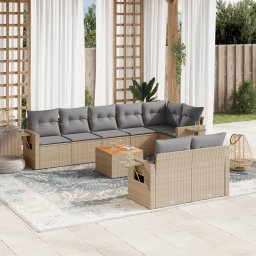 Gossi set canapele de gradina, 9 piese, cu perne, bej, poliratan