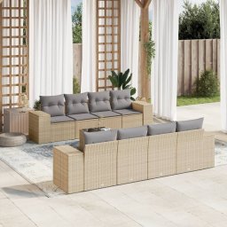 Gossi set canapele de gradina, 9 piese, cu perne, bej, poliratan