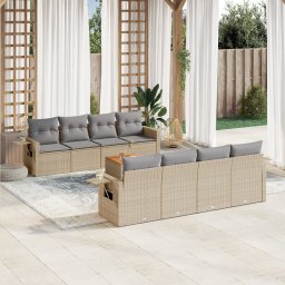 Gossi set canapele de gradina, 9 piese, cu perne, bej, poliratan