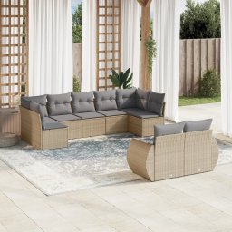 Gossi set canapele de gradina, 9 piese, cu perne, bej, poliratan