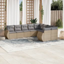 Gossi set canapele de gradina, 9 piese, cu perne, bej, poliratan